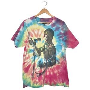 Jimi Hendrix Tie Dye Graphic Tee Shirt Large 100% Cotton Psychedelic Rock 60s